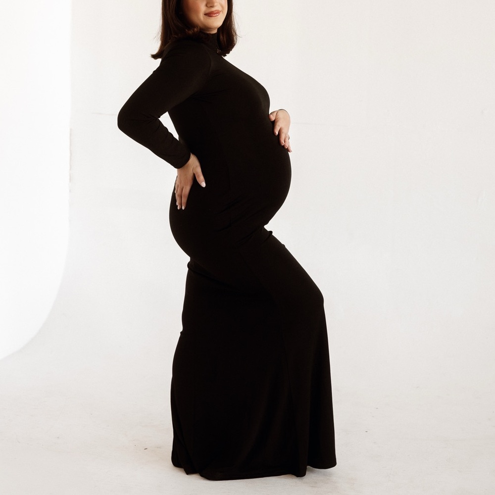 Black Mock Neck Maternity Gown